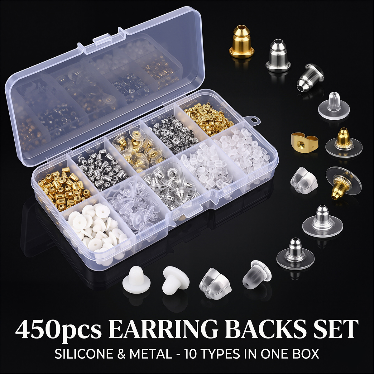 Jewelry Making Organizer - 450 pezzi di fermi per orecchini